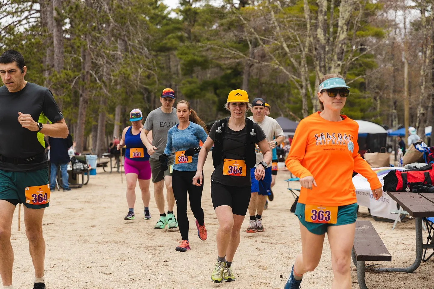 Runners coming through the start and finish area