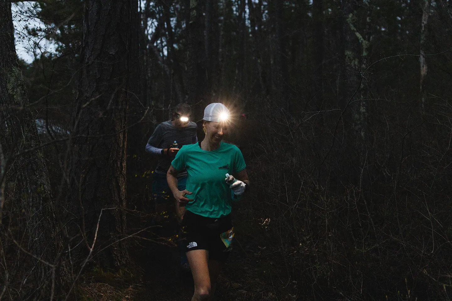 A headlamp on the night loop