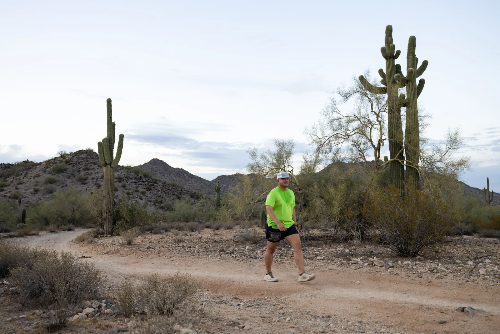 Runners among the saguaros at the Sinister Night Runs in San Tan Mountain Regional Park