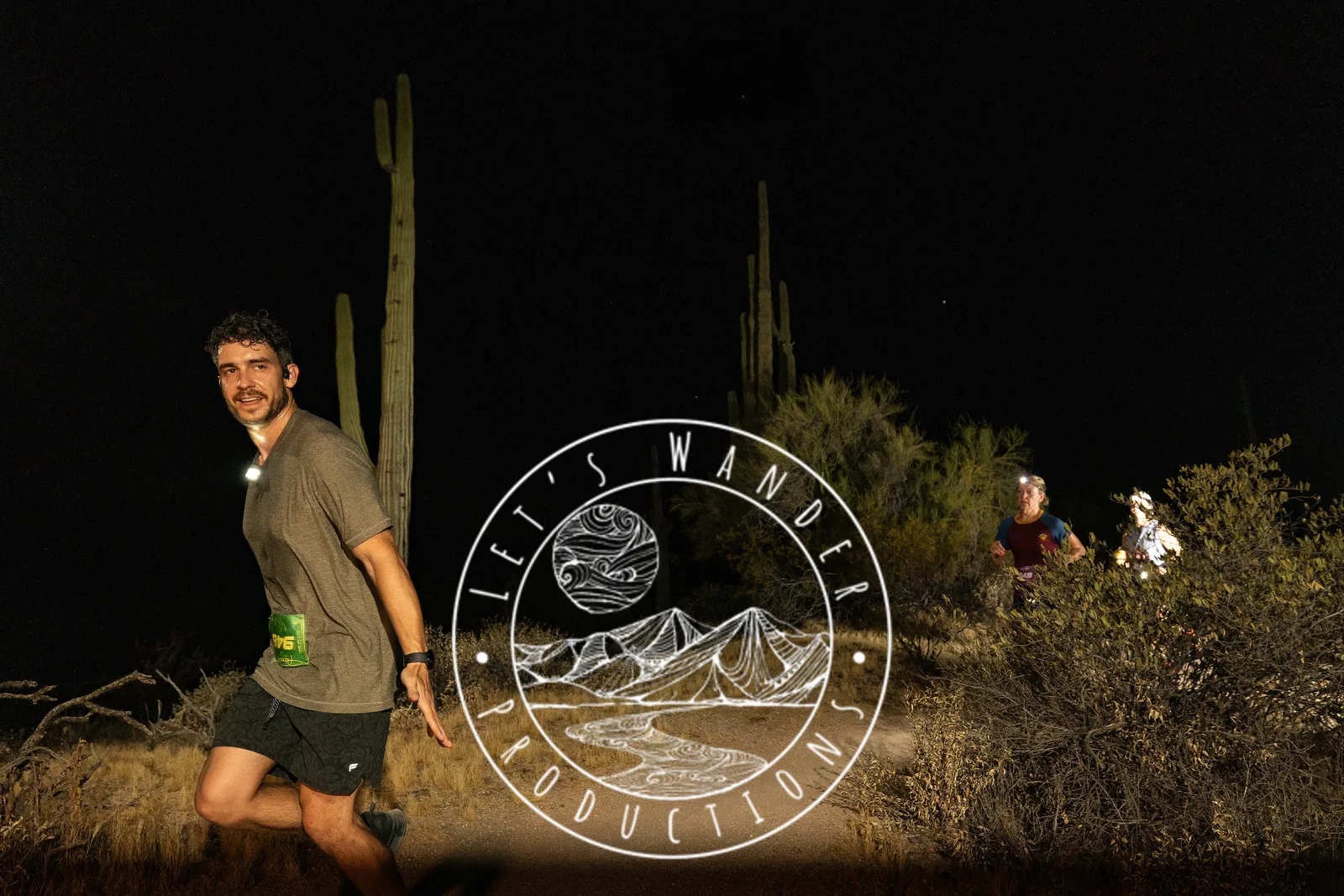 Runners by headlamp at the Adrenaline Night Runs in McDowell Mountain Regional Park