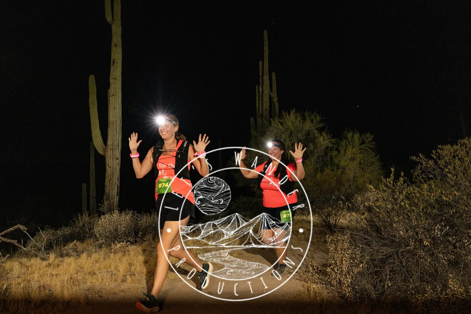 Runners by headlamp at the Adrenaline Night Runs in McDowell Mountain Regional Park
