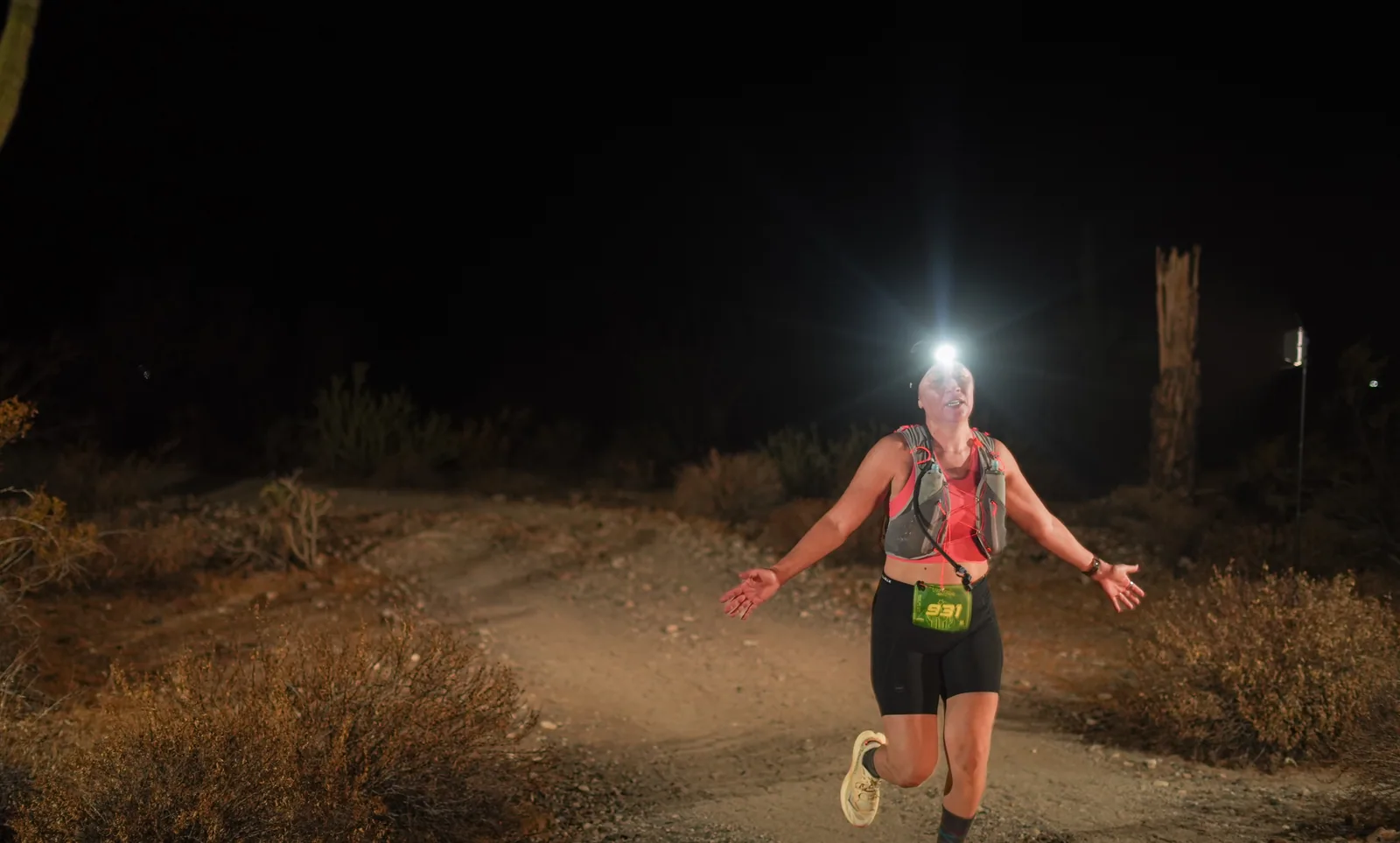 Runners by headlamp at the Vertigo Night Runs in White Tank Mountain Regional Park