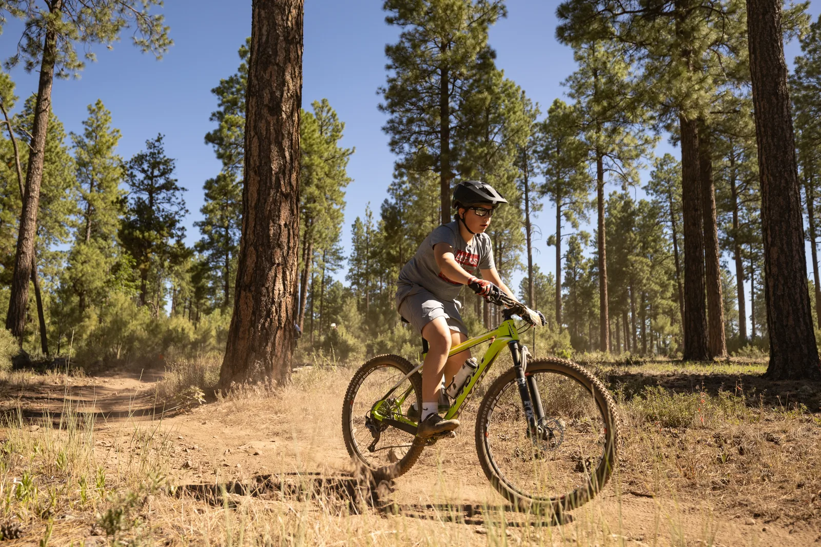 Rider on the Big Woody Rides loop in the pines near Flagstaff