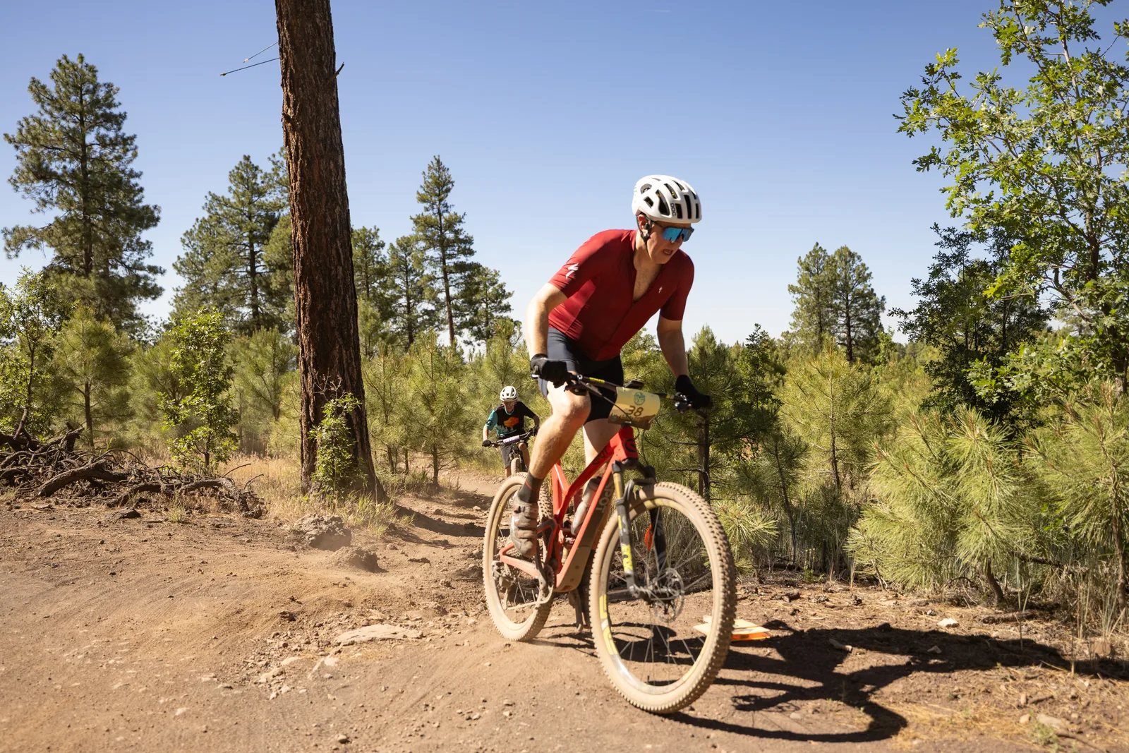 Rider on the Big Woody Rides loop in the pines near Flagstaff