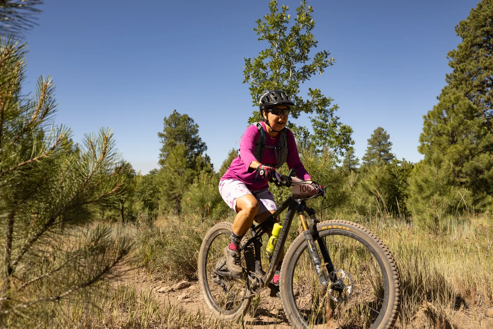 Rider on the Big Woody Rides loop in the pines near Flagstaff