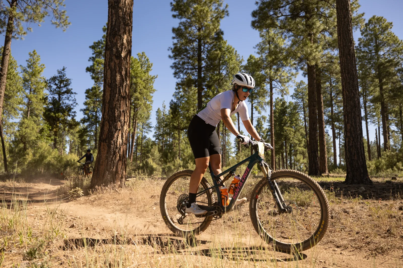 Rider on the Big Woody Rides loop in the pines near Flagstaff