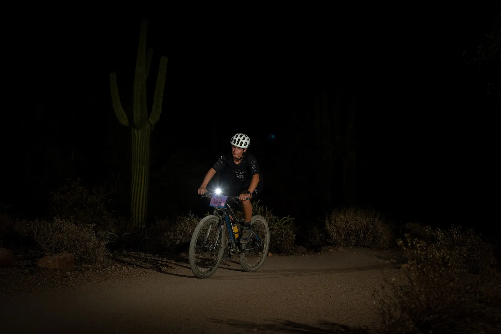 Rider on the Stunner Night Rides loop in Usery Mountain Regional Park