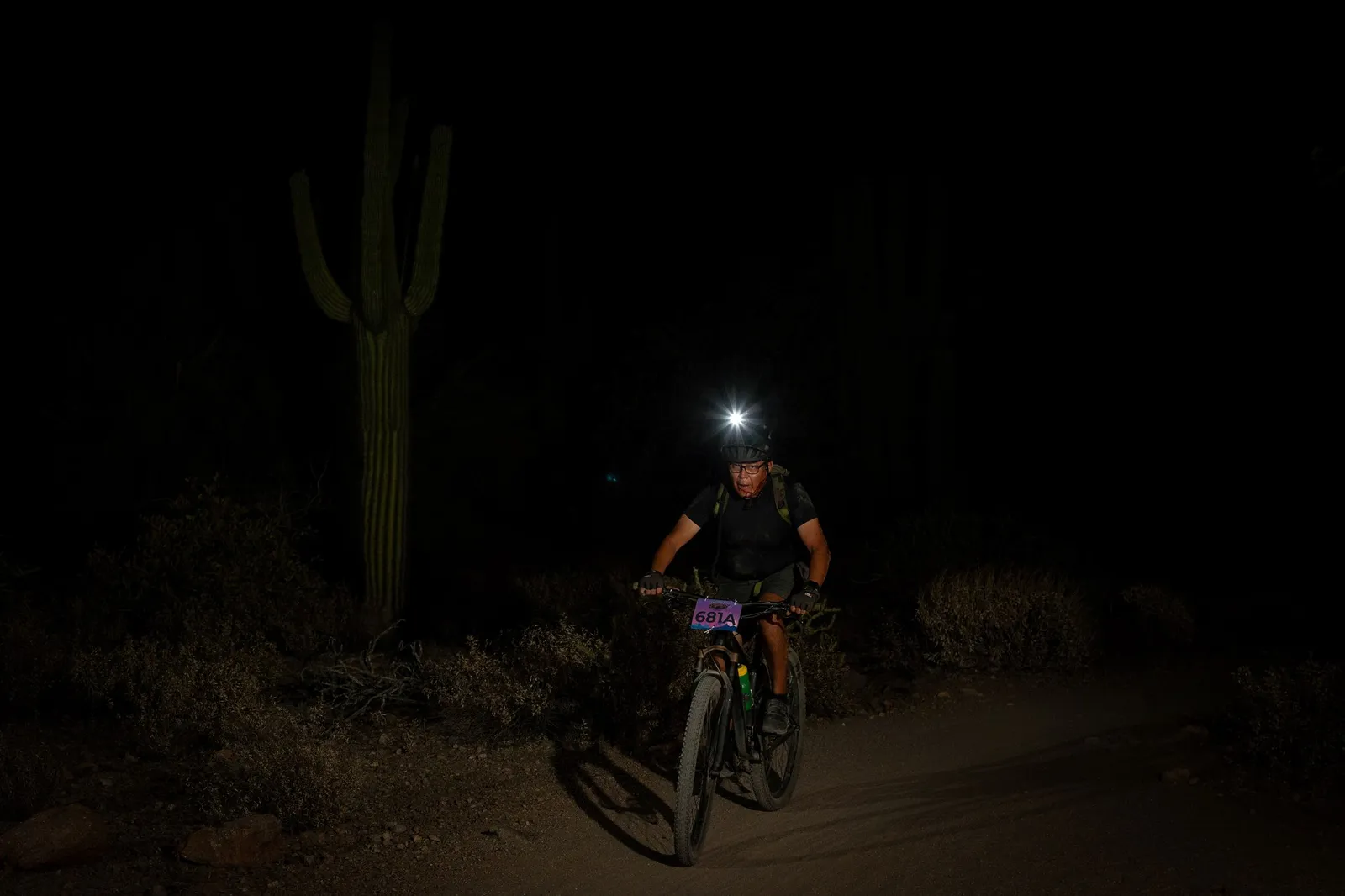 Rider on the Stunner Night Rides loop in Usery Mountain Regional Park