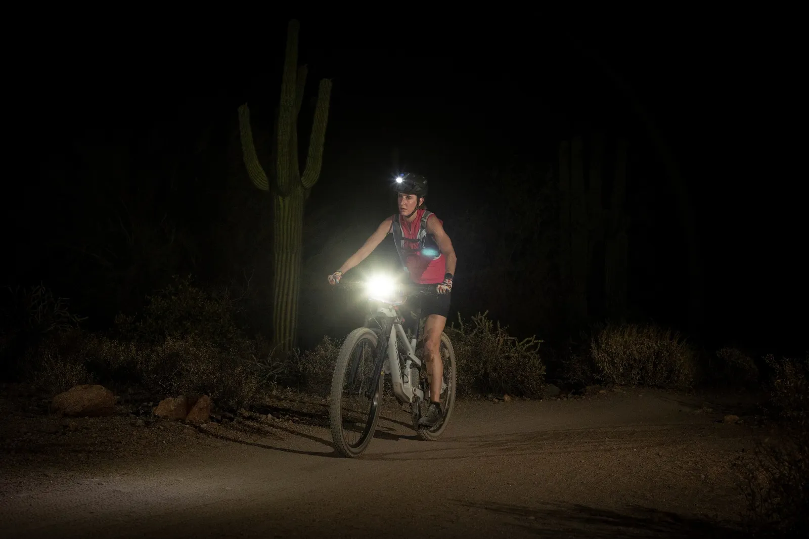 Rider on the Stunner Night Rides loop in Usery Mountain Regional Park