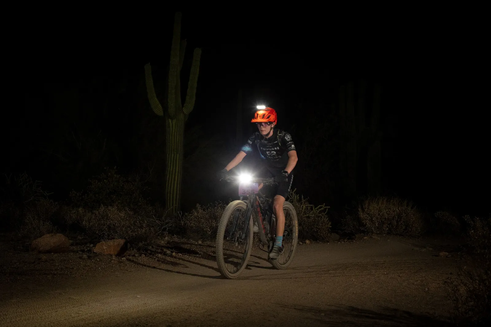 Rider on the Stunner Night Rides loop in Usery Mountain Regional Park