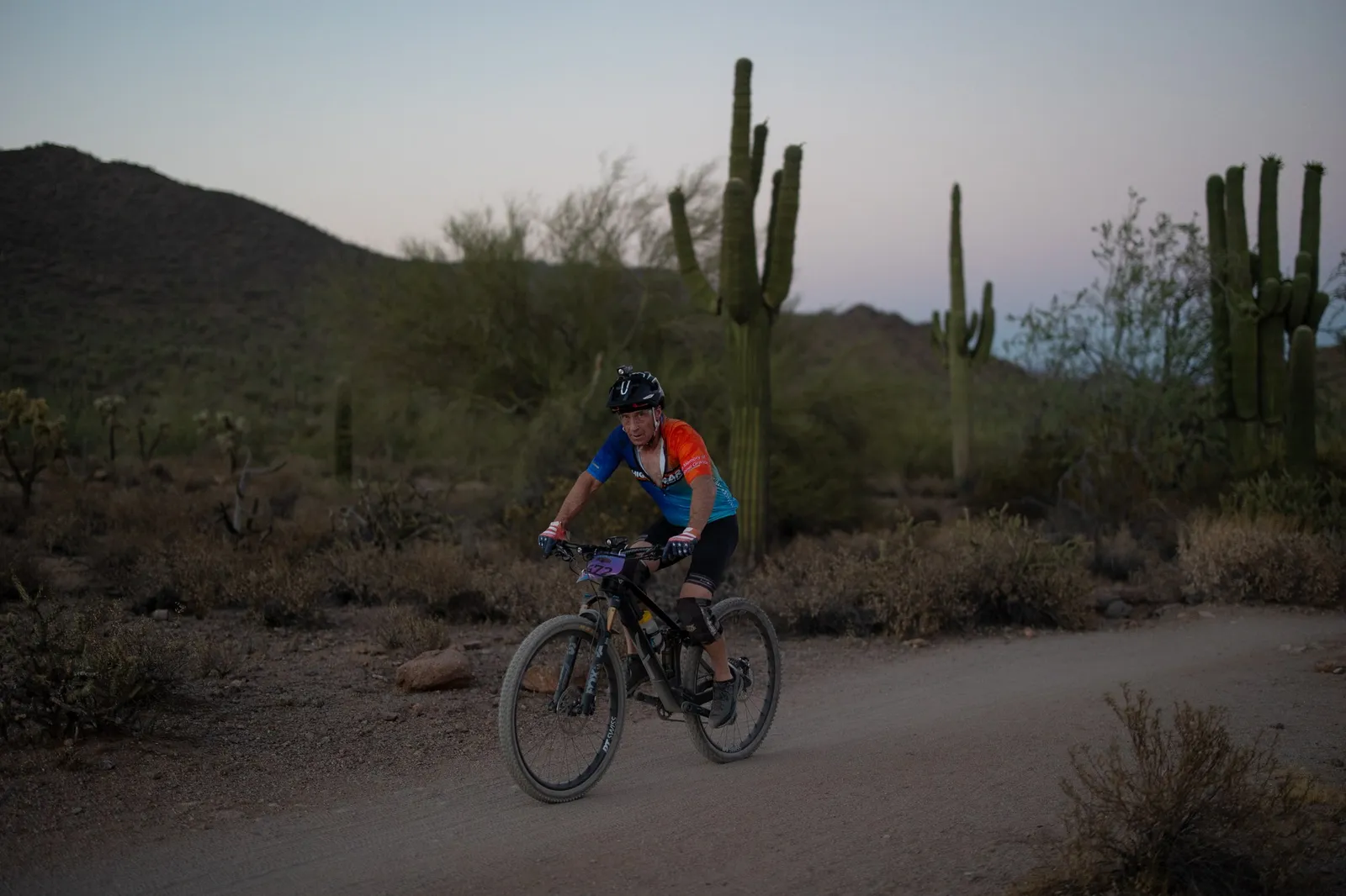 Rider on the Stunner Night Rides loop in Usery Mountain Regional Park
