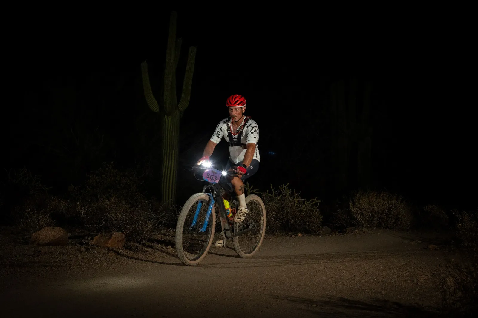 Rider on the Stunner Night Rides loop in Usery Mountain Regional Park