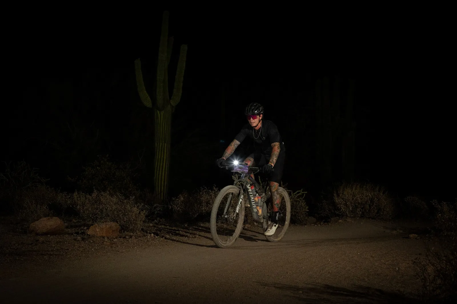 Rider on the Stunner Night Rides loop in Usery Mountain Regional Park