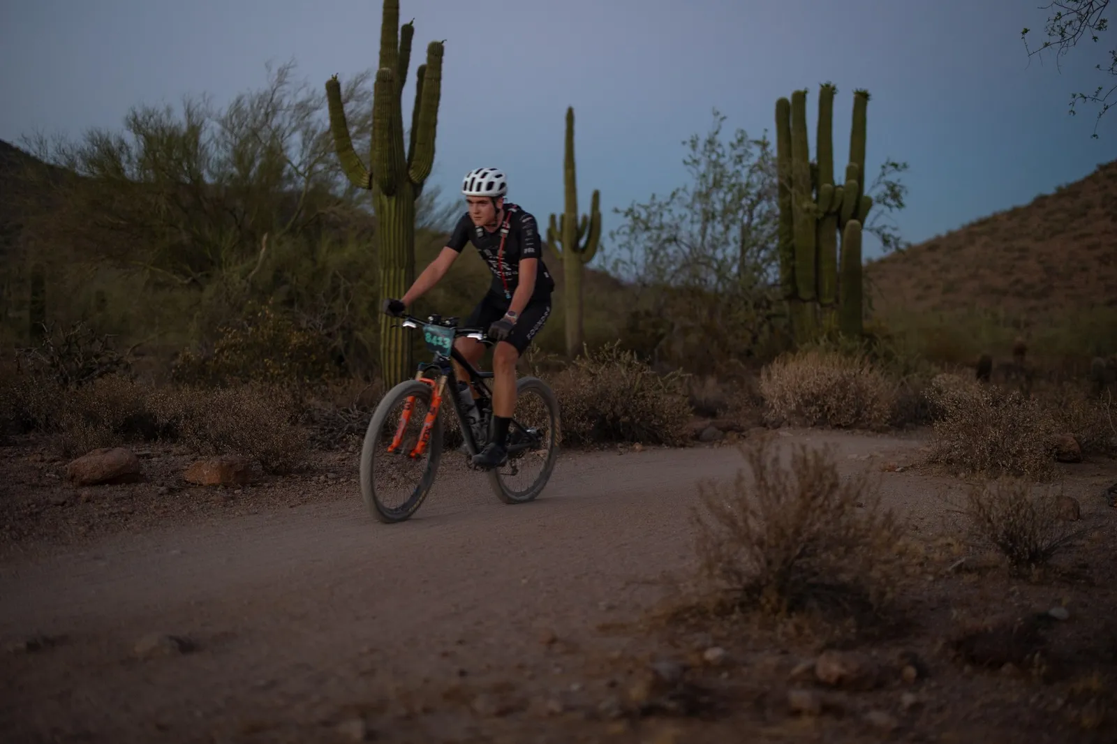 Rider on the Stunner Night Rides loop in Usery Mountain Regional Park