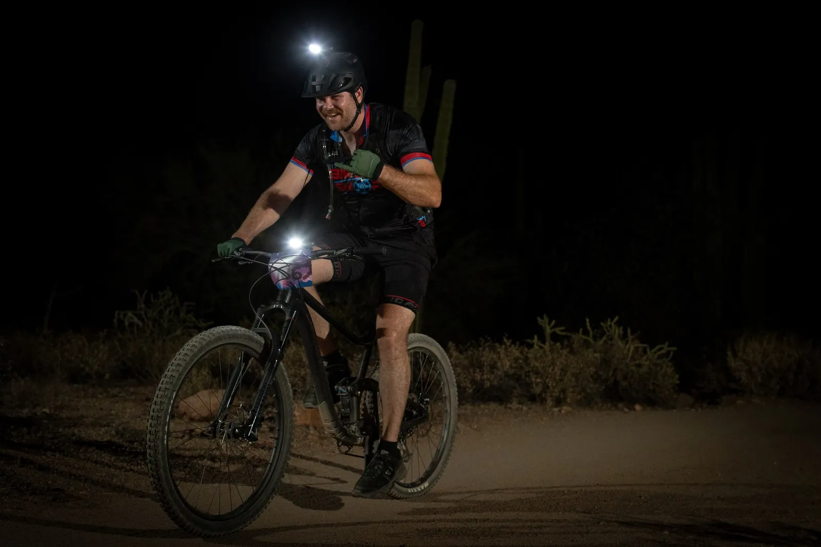 Rider on the Stunner Night Rides loop in Usery Mountain Regional Park