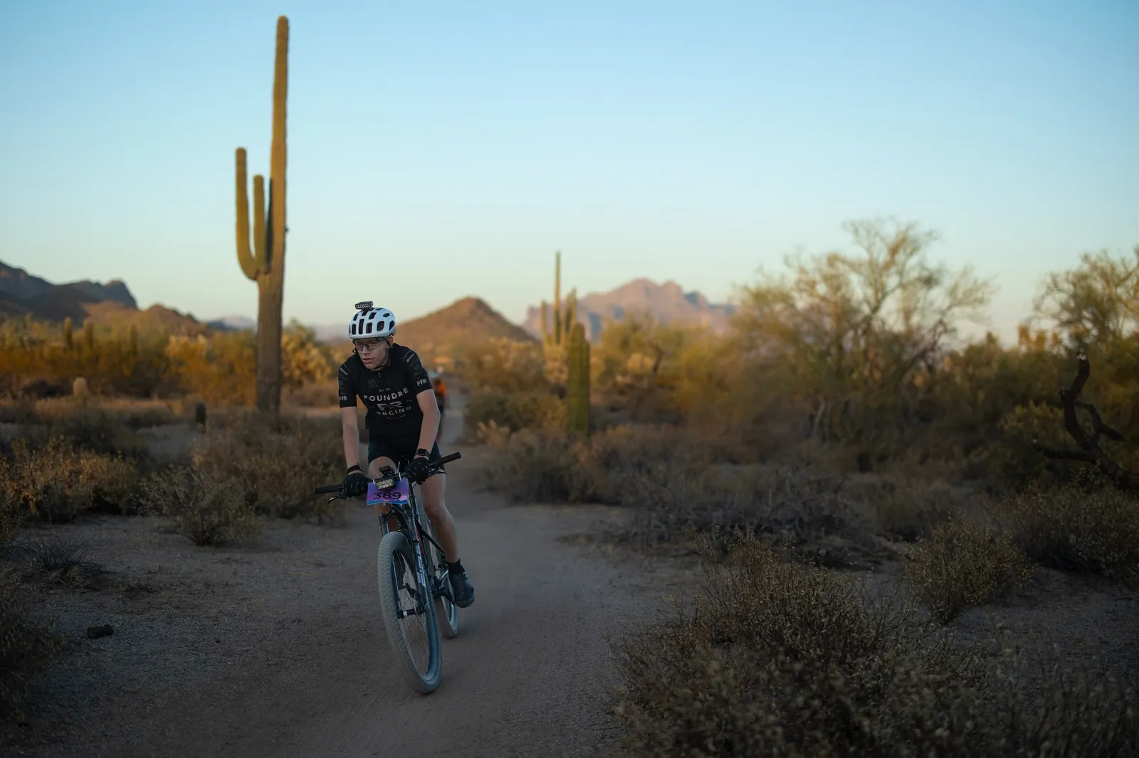 Rider on the Stunner Night Rides loop in Usery Mountain Regional Park