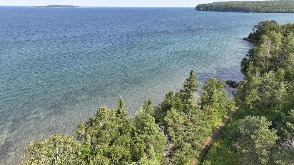 The island shoreline from above