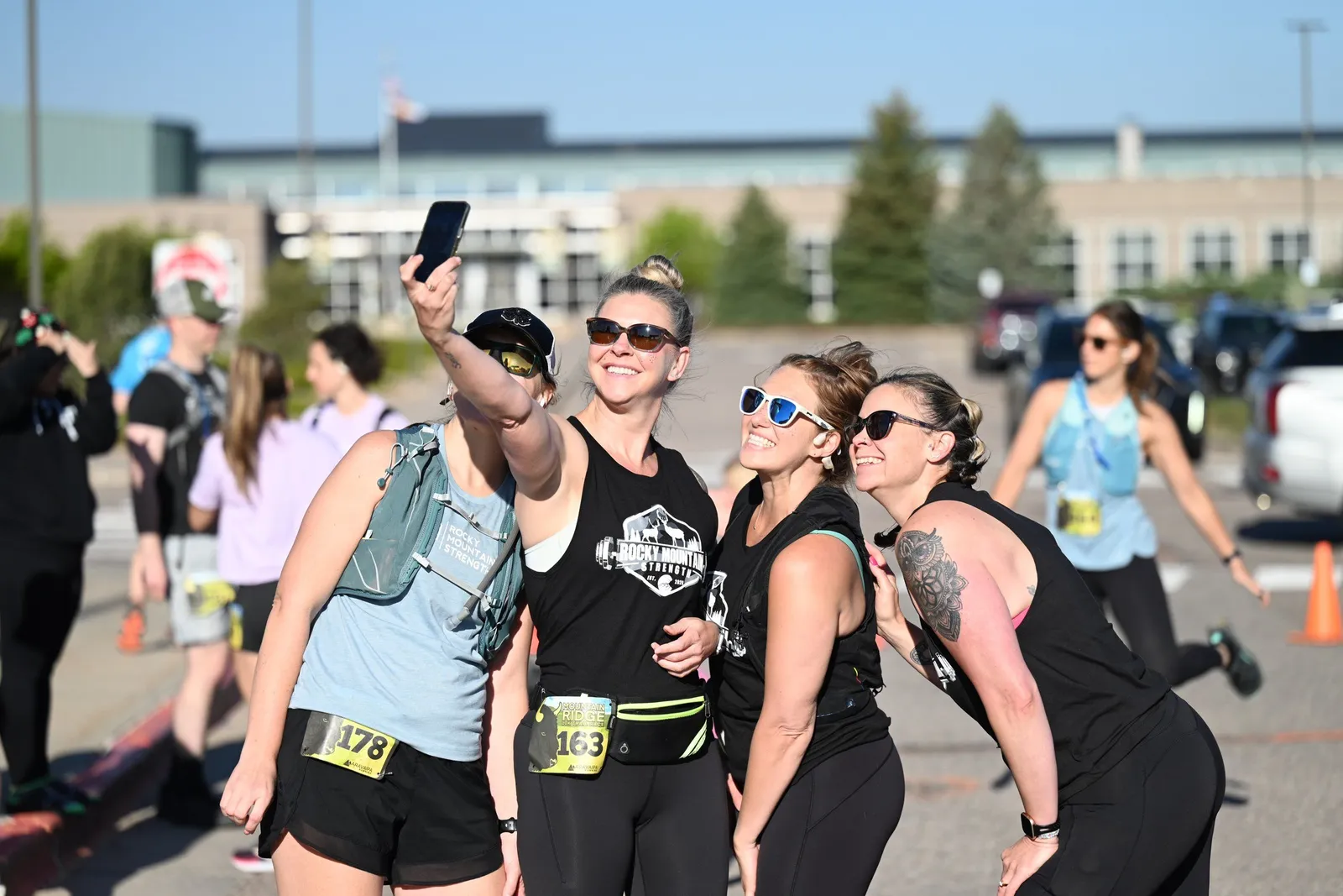 Friends taking a selfie before the start