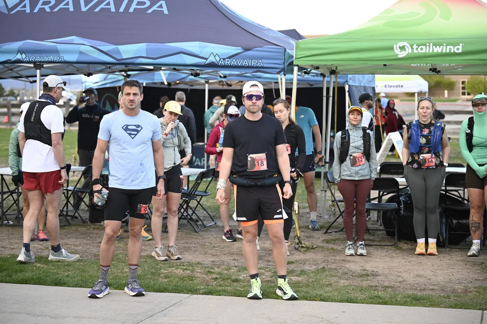 Runners gathered at the Aravaipa tent before the start