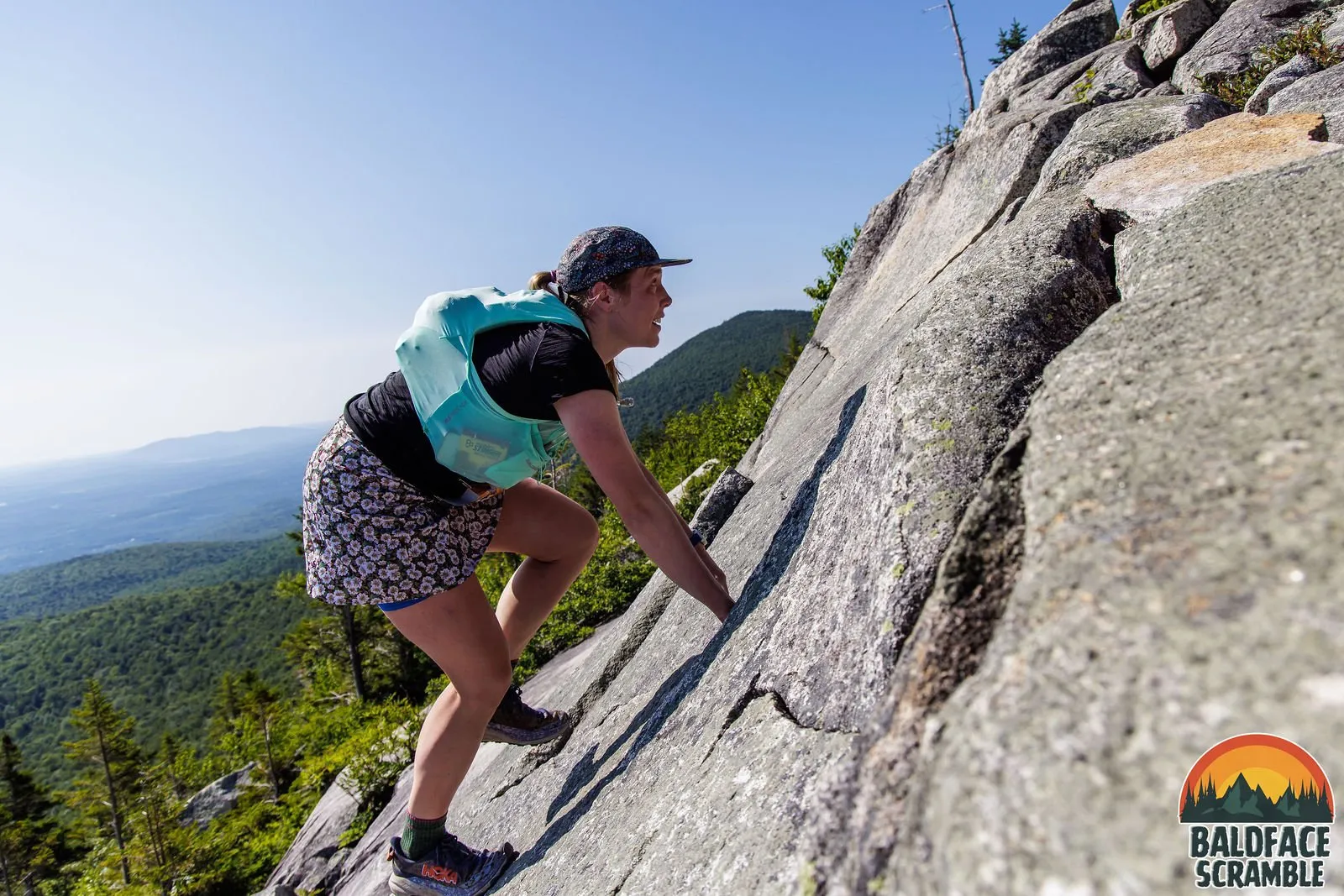Scrambling up the steep slab