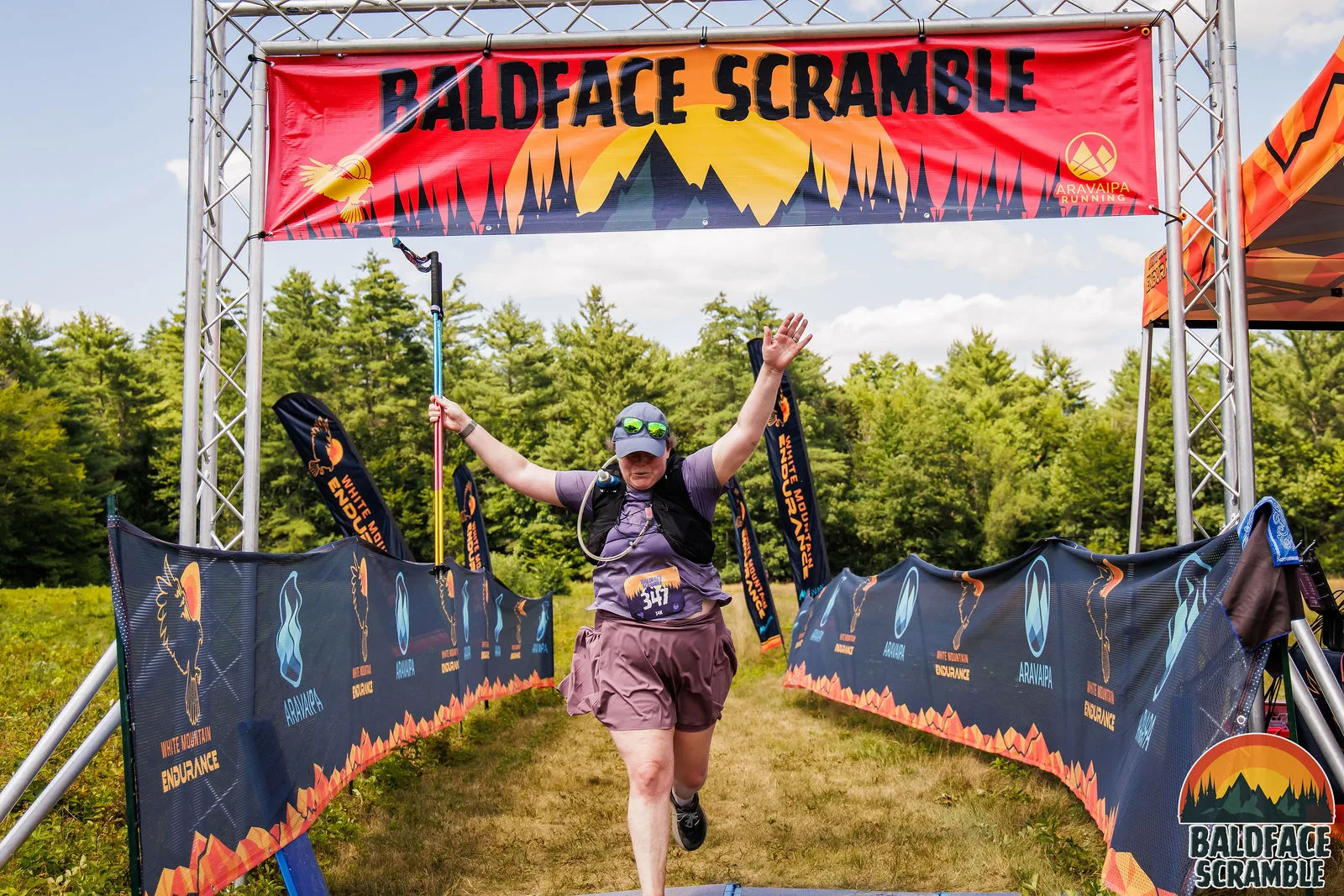 Arms up at the Baldface Scramble finish