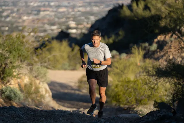 Climbing above the valley at San Tan Scramble